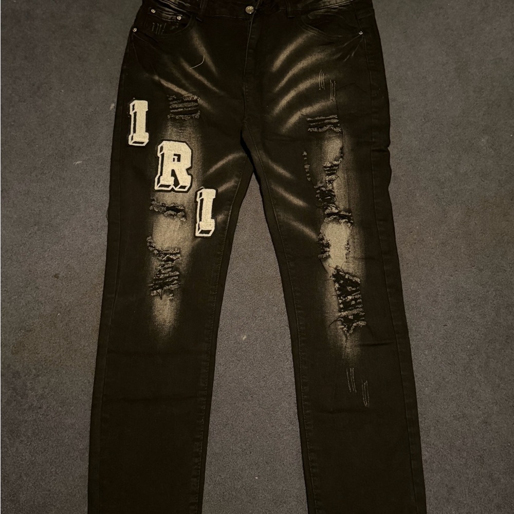 Black Distressed Amiri Jeans with Letter Patches